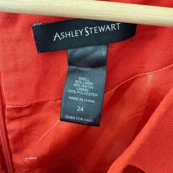 Ashley Stewart Plus Size 24 Reddish Orange Linen Cutout Knee Length Party Dress - Picture 4 of 5